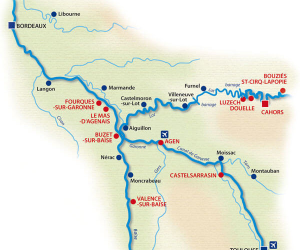 Lot, Baise et Garonne carte de navigation